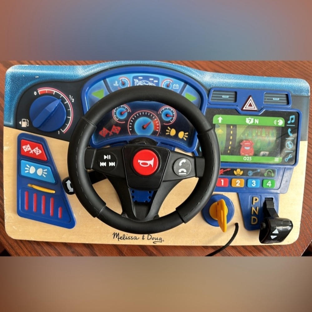 Vroom & Zoom Interactive Wooden Dashboard Steering Wheel Pretend Driving Toy